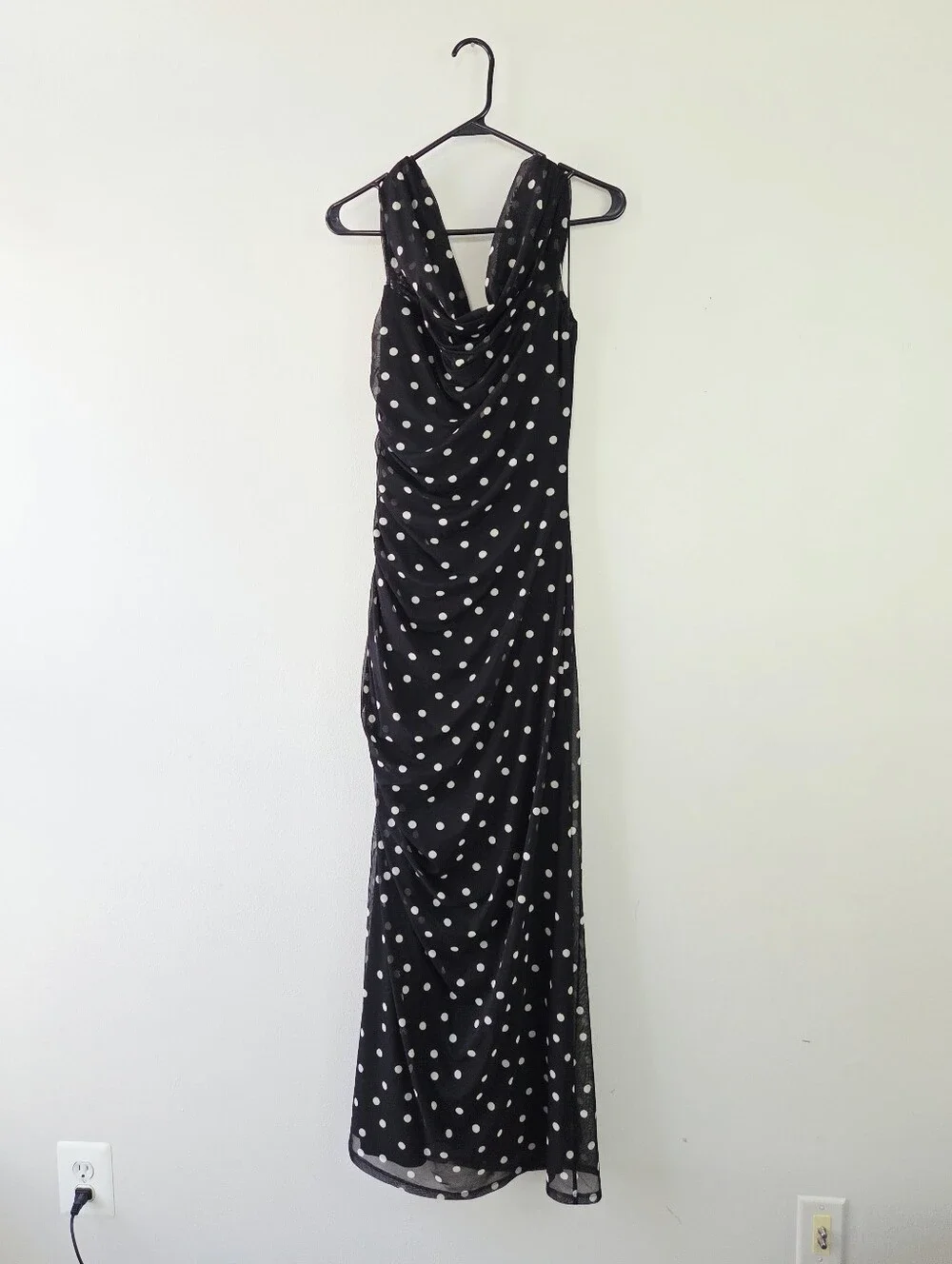 Abercrombie & Fitch Mesh Draped Maxi Dress Size Large Polka Dot